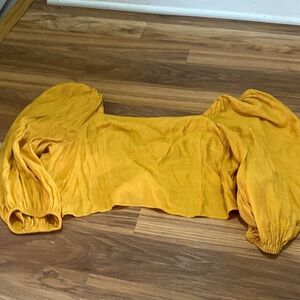 Express Mustard Puff Sleeve Crop Top